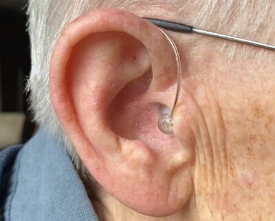 BTE Rechargeable Hearing Aids Device Photo in Use