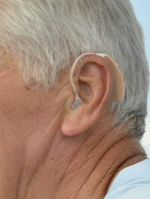 Product model Rechargeable Hearing Aids – Premium Digital BTE Personal Sound Aids in Use