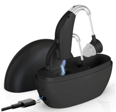 Product model Rechargeable Digital Hearing Aids BTE Sound Aids Device with Noise Reduction for Adults and Seniors Charger