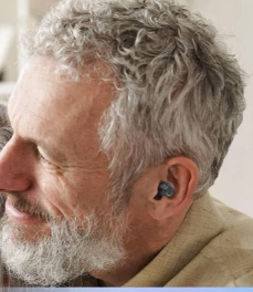 Product model Mini Digital Hearing Aids - ITE Rechargeable Personal Sound Aids in Use