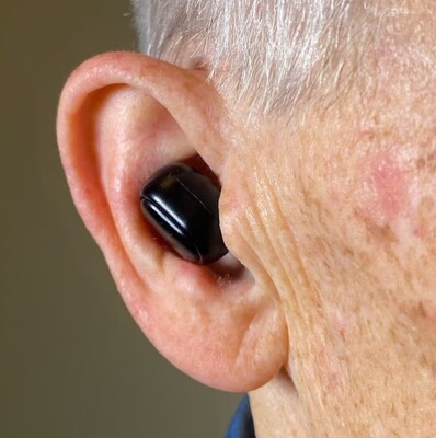 Product model Bluetooth ITE Rechargeable Hearing Aids in Use